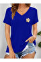 Women's Minimal Printed V-Neck Sleeved Regular Fit T-Shirt
