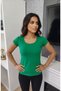 Women's Short Sleeve Square Neck Green Color Body T-Shirt - 3