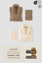 4 Piece Striped Bathrobe Set 100% Cotton Certified + Gift Leopard 4-Piece Coffee Cream Hand and Face Towels - 2