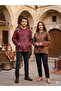 Unisex Claret Red Indian Ethnic Vintage Patterned Hooded Kangaroo Pocket Sweatshirt - 4