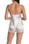 Women's Satin Strap Lace Detailed Mini Shorts Pajama Set - 3