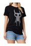 Women's Minimal Alien Character Printed Black T-Shirt 100% Cotton Casual - 2