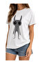Women's Minimal Alien Character Printed White T-Shirt 100% Cotton Casual - 2