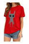 Women's Minimal Alien Character Printed Red T-Shirt 100% Cotton Casual - 2