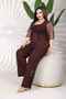 Plus Size Chest Size Ruched Tulle Sleeves Drawstring Detail Flared Two-Piece Set - 3
