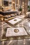 Ecru Colored Gold Leaf Plush Bathroom Set - 2