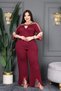 Plus Size Sleeves and Cuffs Embroidered Above Tulle Bow Detail Stylish Trousers Tunic Set