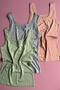 Zerra |   Modal 3-Piece Extra Piped Sleeveless Pink, Blue, and Green Women's Tank Top Set 66E03 - 3