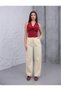 Women's Yellow Baggy Linen Pants Elastic Waist Lace-Up Comfortable Wide Leg Summer Pants - 2