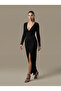 Ni̇cole V-Neck Slitted Terry Knit Dress - 2