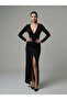 Ni̇cole V-Neck Slitted Terry Knit Dress