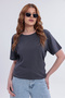Women's Anthracite Basic T-Shirt – Regular Fit Crew Neck 100% Cotton 30/1 Single Jersey Fabric Casual T-Shirt - 2