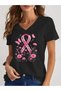 Women's Ribbon Awareness Printed V-Neck Sleeved Regular Fit T-Shirt