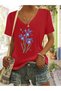 Women's Floral Printed V-Neck Sleeved Regular Fit T-Shirt
