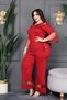 Women's Plus Size Tulle Detailed Gold Buttoned Zippered - Spanish Sleeve Tulle Garnished - Bottom Top Premium Set