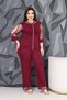 Women's Plus Size Tulle Sleeve Garnished -Front Zipper- Premium Top and Bottom Wide Leg Two-Piece Set
