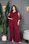 Plus Size Sleeves and Chest Gathered V-Neck Tulle Garnished Stylish Spanish Flare Detailed Two-Piece Set