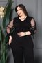 Plus Size Sleeves and Chest Gathered V-Neck Tulle Garnished Stylish Spanish Flare Detailed Two-Piece Set - 3