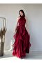 2-Eli-S Strapless Ruffled Slit Zero Sleeve Janjan Chiffon Evening Dress