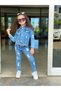 Festive Girls' Denim Jacket - Denim Pants - T-Shirt 3-Piece Stylish Set - Seasonal - 2