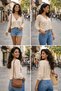 Lace-Like Knit Knitwear Cropped Blouse Black - 2