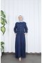 Button Detailed Bolero with Elastic Waist Hijab Dress Navy Blue Hnt8540 - 5