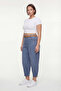 Women's Navy Blue Summer Trousers with Elastic Waist and Belt Accessories, Shalwar Style Trousers - 2