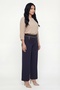 Women's Navy Blue Summer Trousers with Ribbed Stone Accessories at the Waist and Pipe Legs - 2