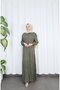 Button Detailed Bolero and Elastic Waist Hijab Dress Khaki Hnt8540 - 4