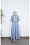 Button Detailed Bolero and Elastic Waist Hijab Dress Blue Hnt8540