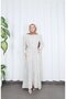 Button Detailed Bolero and Elastic Waist Hijab Dress White Hnt8540 - 5