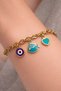 Vfish Fish and Evil Eye Heart Charm Gold Chain Stainless Steel Gold Bracelet