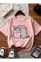 Girl's Sweet Cat Printed Oversized Comfortable Daily Use Combed Cotton T-Shirt - 2