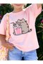 Girl's Sweet Cat Printed Oversized Comfortable Daily Use Combed Cotton T-Shirt