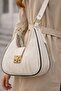 100% Genuine Cowhide Leather Leather Si, Women's Shoulder Bag – Cream Beige Embossed Patterned Stylish Casual Leather Bag - 2