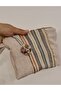 Handmade Linen Light Blue Bead Embroidered Clutch, Portfolio Bag Bag 1 - 2