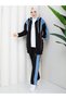 3 Piece Women's Sports Set Two Thread Pa Cotton Ot Detailed Ka Hooded Et N-05502 _ Black