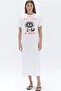 Sabah Kahvesi White Crew Neck Short Sleeve Combed Cotton Long Dress