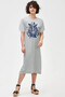 Girl in Hat Gray Crew Neck Short Sleeve Combed Cotton Long Dress