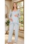 New Season Blue Maternity Premium Lace Detailed Stylish Long Sleeve Dressing Gown Pajama Set 3-Piece Set - 4