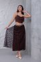 Women's Black Lace Tulle Detail Midi Length Pleated Lined Stylish Skirt - 5
