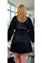 New Season Black Satin Bride Embroidered Plus Size (Oversized) Tie-Detail Dressing Gown - 6