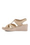 Beige Genuine Leather Women's Wedge Heel Sandals - 2