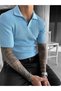 Men's Italian Polo Neck F Corded Fabric Knitwear T-Shirt Vertical Ç Striped Knitted S Slim Fit T-Shirt Old Money - 2