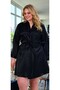 New Season Black Satin Bride Embroidered Plus Size (Oversized) Tie-Detail Dressing Gown