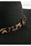 Black Leopard Detailed Summer Straw Beach Hat - Adjustable Wide Brim Straw Hat - 2