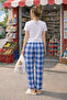 100% Cotton Blue Plaid Piece Knitted Women's Pajama Bottoms - 4