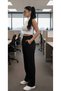 Palazzo Black Trousers Women Pocketed Without Hem Oversized Original Cut Loose Casual Comfortable Stretch Fabric - 2