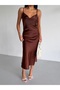 Strappy Collar Satin Midi Dress - 2