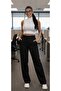 Palazzo Black Trousers Women Pocketed Without Hem Oversized Original Cut Loose Casual Comfortable Stretch Fabric